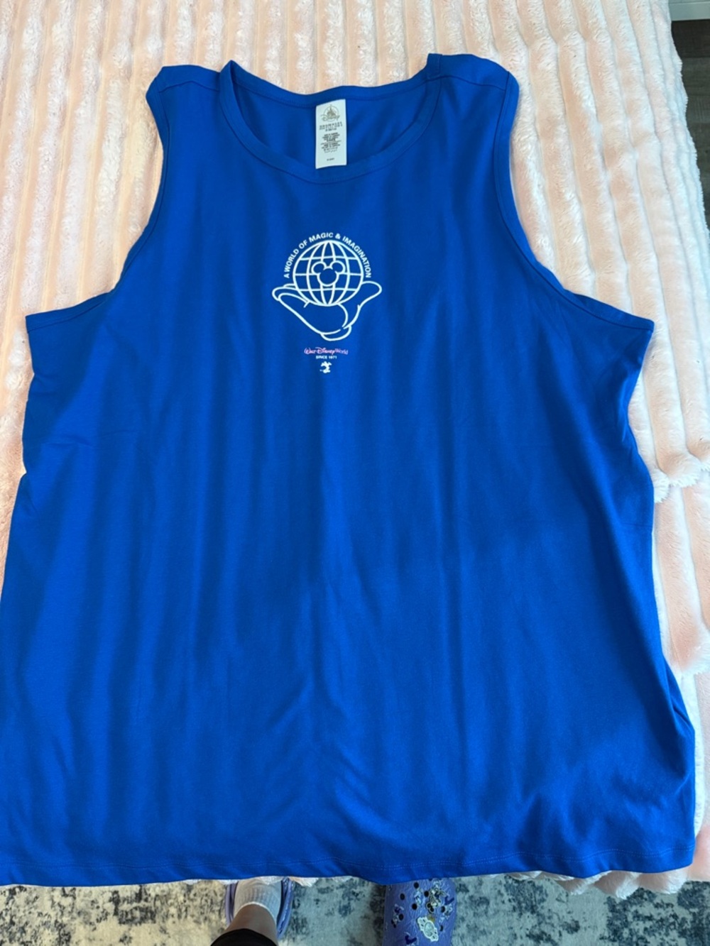 Disney Royal Blue Sleeveless Tank with White Globe Logo. Unisex